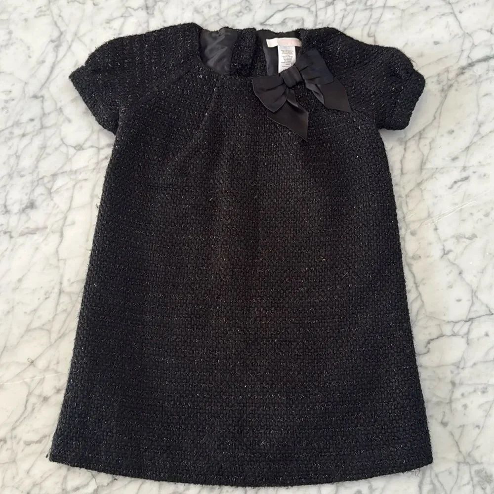 Janie and Jack Dress Girls 3T Black Boucle Tweed Short Sleeve Bow Sparkle Party